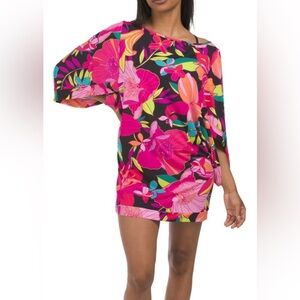 NWT TRINA TURK Solar Floral Cover-up Tunic MINI Dress Stretch Size L